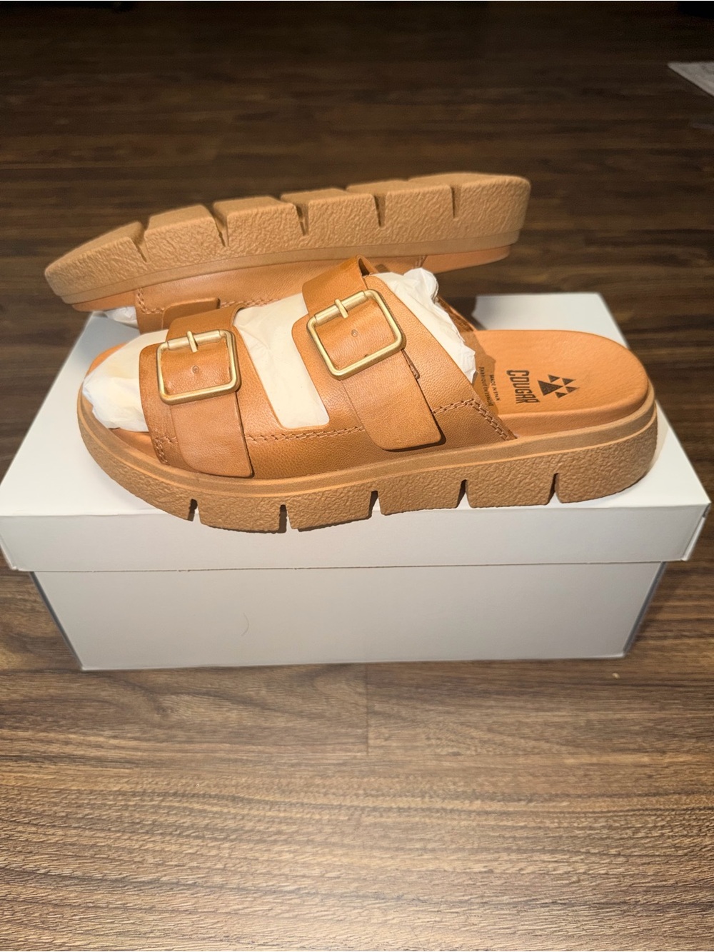 Cougar Tan Double-Buckle Platform Sandals - Picture 5 of 5